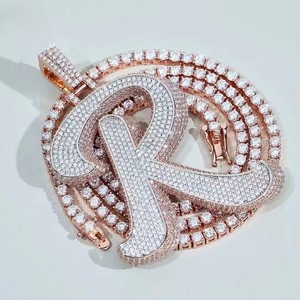 Collar con Colgante de Letra R con Diamante Redondo D VVS1 Chapado en Oro, Joyería Fina, Estilo Hip Hop, para Fiesta - Product Image 3