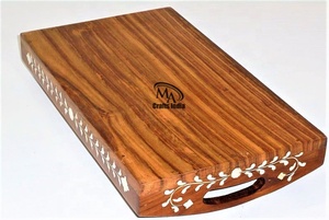 ถาดไม้แกะสลักสีน้ำตาลโบราณ ถาดเสิร์ฟทองเหลืองตกแต่งอย่างสวยงามสำหรับห้องครัว ขนาดสั่งทำได้ - Product Image 6