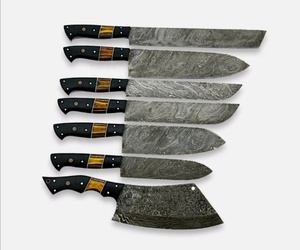 Ensemble de couteaux de cuisine en acier inoxydable Damas à haute teneur en carbone, 5 pièces, avec lame artisanale et manche en bois - Product Image 6
