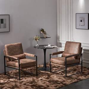 Chaise de loisirs d'intérieur en tissu à technologie marron clair avec cadre en fer simple pour le salon - Product Image 6