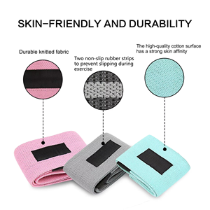 Precio al por mayor: Set de bandas de resistencia de tela de 3 niveles para ejercicios de fitness, gimnasio, cadera y glúteos, en colores rosa, gris y azul. - Product Image 6