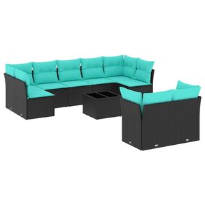 Set Divano da Esterno in Polyrattan Nero da 10 Pezzi con Cuscini - Elegante Collezione di Mobili da Giardino - Product Image 2