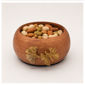 Handcrafted <b>Butterfly</b> Ginkgo Wooden Salad Bowl With Gold Metal Leaf Accents Elegant Artisan Serving Bowl For Home <b>Table</b> Decor - Product Image 2