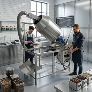 เครื่องคั่วแบบหมุนอัตโนมัติสำหรับงานหนัก 100 กก./ชม. สแตนเลส สำหรับถั่วลิสง เม็ดมะม่วงหิมพานต์ 440V เชิงพาณิชย์ พลาสติก - Product Image 4