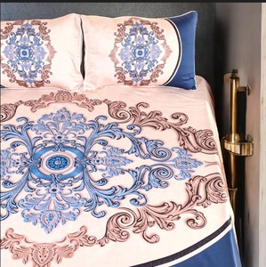 <b>Royal</b> <b>Blue</b> And Peach Printed Bedsheet Set With Elegant Floral Mandala Pattern Luxury Bedroom <b>Bedding</b> Decor - Product Image 2
