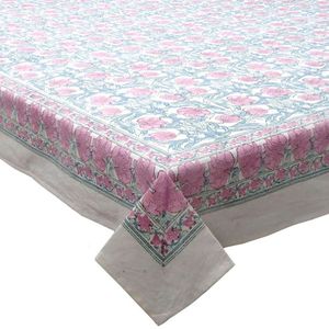 Best Selling Products Elegant Hand Block Floral Printed Cotton Linen 8-10 Seater <b>Tablecloth</b> 180x270 Cm Washable Woven Home Use - Product Image 3