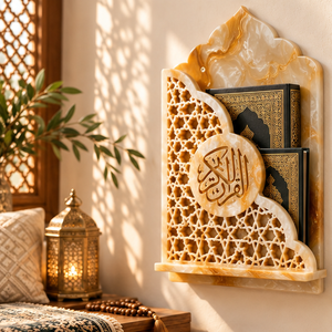 Support mural pour Coran en résine artisanale avec gravure en treillis islamique et calligraphie arabe, vente en gros OEM ODM - Product Image 2