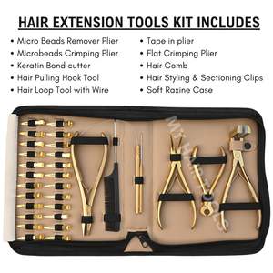 Kit professionnel de pinces pour extensions capillaires dorées, outil de retrait Microlink, peigne de coiffage, pince à sertir plate et clips, boucle de tirage et crochet - Product Image 2