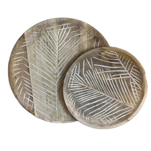 Best Seller Round Carved Wooden Platter Decorative Serving Tray for Home Kitchen Dining <b>Table</b> Coffee <b>Table</b> and Decor - Product Image 1