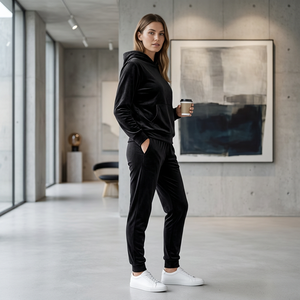 Ensemble de survêtement unisexe noir à capuche, manches longues, couleur unie, sweat-shirt et pantalon en coton, vêtements décontractés d'automne, taille adulte - Product Image 6