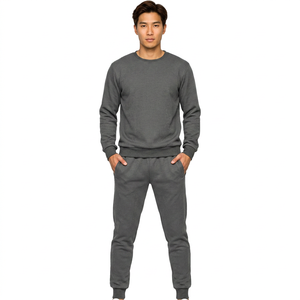Ensemble de survêtement gris uni pour femme, sweat-shirt à col rond à manches longues avec poches latérales, pantalon de jogging à taille élastique, vêtements décontractés - Product Image 4
