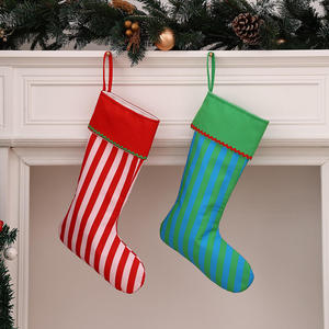 Red and Green Striped Christmas Stockings with <b>Candy</b> <b>Cane</b> Pattern Soft Cotton Material Hanging Decoration - Product Image 1
