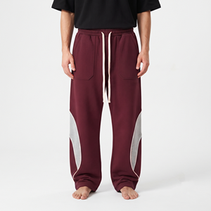 Pantalon de survêtement homme bicolore en coton épais, coupe large, style streetwear décontracté pour l'hiver - Product Image 1