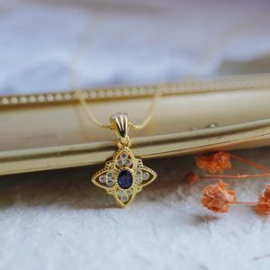 Vintage Sapphire Pendant Necklace September Birthstone 925 Sterling Silver 14K Gold Plated Dainty Jewelry Gift - Product Image 3