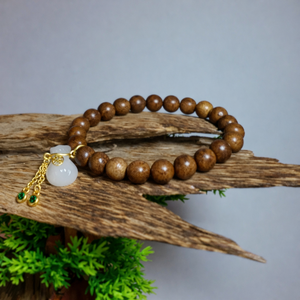 Warm Sandalwood Bracelet with Mixed <b>Jade</b> Charms - Product Image 5