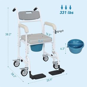 Fauteuil roulant manuel gris pour personnes âgées, chaise de toilette pour la douche - Product Image 4