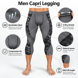 Legging Capri pour homme de haute qualité, tissu doux, coupe confortable et performance flexible pour l'exercice et les activités sportives. - Product Image 6