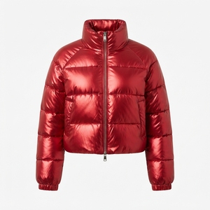 <b>Men</b> Regular Bonded Puffer <b>Jacket</b> Shiny Metallic Glossy Winter Outerwear Stand Collar Full Zip Thin Lightweight Front Trendy Warm - Product Image 5