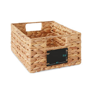 Ensemble de paniers de rangement en jacinthe d'eau tressée à la main avec fenêtre pour étiquette, panier organisateur multi-usages pour cuisine, garde-manger, salle de bain, étagère - Product Image 1