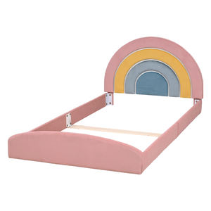 Lit pour tout-petit moderne en velours confortable avec lumière LED, cadre en bois massif, taille double, pour chambre à coucher, école et hôtel - Product Image 1