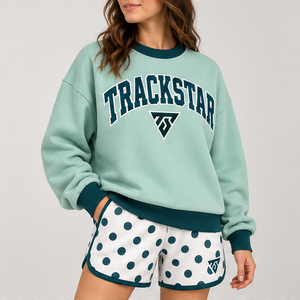 Conjunto de 2 Piezas para Mujer, Color Aqua Pálido, Cuello Redondo con Puntos Invertidos, Shorts, Ropa Deportiva Casual Personalizada - Product Image 3