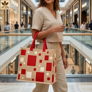 Sac de courses en jute naturel laminé, sac de courses pour la vente au détail, 30x30x15 cm, logo personnalisé, vente en gros, OEM, marque privée, modèle PH-JT-18 - Product Image 5