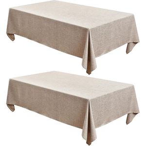 Lot de 2 nappes en faux lin 60 x 120 pouces, rectangulaires, neutres, pour table de 8 pieds, design en toile de jute inspiré de la nature pour la cuisine - Product Image 1