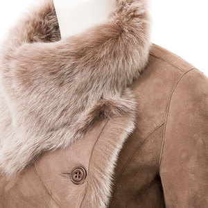 Manteau long élégant en daim pour femme avec col et poignets en fourrure de renard, veste d'hiver coupe-vent à manches longues et fermeture à bouton unique - Product Image 5
