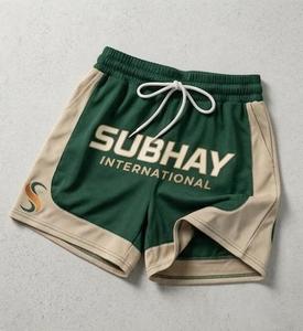 Shorts en maille vert-beige unisexe Subhay International avec cordon de serrage, respirants, pour le sport d'été, coupe régulière pour adultes - Product Image 1