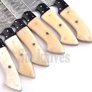 Juego de 6 cuchillos de caza de acero de Damasco de grado industrial con mango de hueso, hoja biselada de punta caída, OEM/ODM, cuchillería de cocina, caja de regalo - Product Image 2