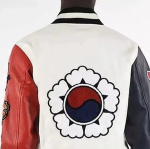 Custom Men's Embroidered Varsity <b>Jacket</b> Genuine <b>Leather</b> Sleeves Wool Body Baseball Style OEM ODM Sample Service Available - Product Image 5