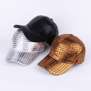 Metallic Adjustable Lambskin Fashion Women <b>Men</b> Faux Leather <b>Baseball</b> <b>Cap</b> Glitter Metallic Holographic - Product Image 5