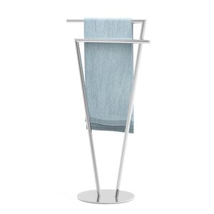 Toallero de pie contemporáneo de metal blanco con estructura angular, organizador de baño, diseño compacto y elegante - Product Image 1