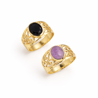 Anillo Ovalado de Ónix Negro Natural con Acabado en Oro, Anillo de Filigrana, Joyería Elegante Hecha a Mano para Mujer, Regalo
