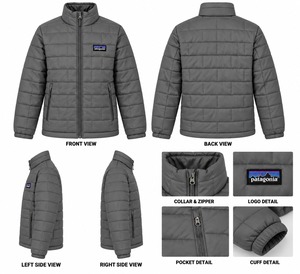 Manteau d'hiver matelassé 100 % duvet bleu marine pour homme, col montant, fermeture éclair sur le devant, logo, vêtement d'extérieur décontracté, coupe classique - Product Image 2