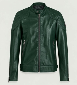 Men Genuine Leather <b>Jacket</b> Motorcycle Outerwear Vintage Cafe <b>Racer</b> Biker Winter Coat Waterproof Windproof Casual Zip Up OEM - Product Image 3