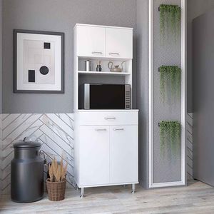 Armadio Dispensa a Quattro Ante da 170 cm con Un Cassetto, Tre Ripiani Interni e Due Ripiani Esterni, Mobile da Cucina per Microonde - Product Image 1