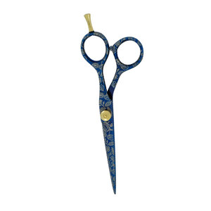 Ciseaux de coiffure professionnels SIGAL MEDCO, couleur bleue, vis dorée, acier inoxydable de qualité supérieure, pour droitiers, manche moyen - Product Image 5