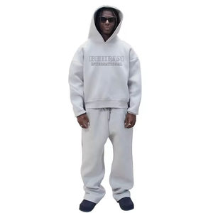 Conjunto de chándal informal de algodón 100% de alto gramaje (400+ GSM) para hombre, con sudadera con capucha gris con cremallera y pantalones holgados, estilo casual. - Product Image 5