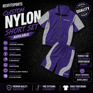 REXFIT SPORTS 2026 Custom Purple Grey Nylon <b>Short</b> Set Full <b>Zip</b> <b>Short</b> Sleeve Jacket and <b>Shorts</b> Sportswear Streetwear Two Piece - Product Image 1
