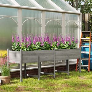 Ampio Letto da Giardino Rialzato in Legno Grigio 2,24m x 0,54m x 0,80m con Fori di Drenaggio e Rivestimento Interno - Product Image 2