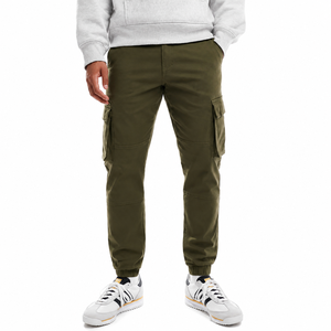 Pantalones Cargo de Lona Verde Oliva para Hombre, Cintura Elástica, Múltiples Bolsillos, Corte Recto Informal, Transpirables, Peso Medio, para Otoño - Product Image 1