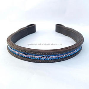 ที่กำหนดเองทรงตรงแถบคิ้วหนังม้าแผ่นรองคิ้วคริสตัลสีฟ้าและสีชมพูฝังพลอยเทียมเป็นประกายวิบวับ - Product Image 3