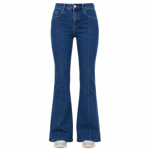 <span class=keywords><strong>Jean</strong></span> en denim <span class=keywords><strong>droit</strong></span> taille mi-haute pour femme, longueur intégrale, délavage moyen, couleur unie, style décontracté, 100% coton, coupe ample, pour l'automne, <span class=keywords><strong>Crop</strong></span> Top - Product Image 1