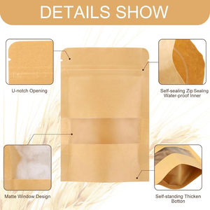 Sacs de conservation alimentaire réutilisables en papier kraft 4 x 6 pouces avec fenêtre transparente, thermoscellables et autoportants - Product Image 3
