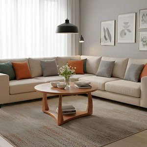Table basse ronde en bois d'acacia massif de qualité supérieure avec surface polie lisse et base stable, table de salon contemporaine - Product Image 1