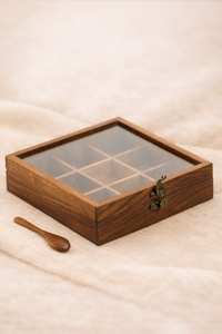 Boîte à épices en bois avec couvercle en verre - Boîte de rangement multifonctionnelle durable et résistante au lave-vaisselle pour épices, fruits secs et herbes - Product Image 3