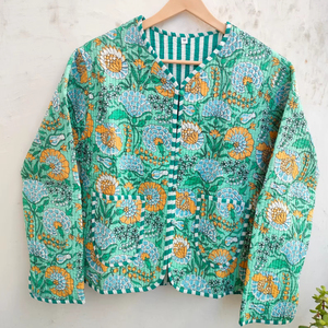 2026 Hot Selling Handmade Indian Knitted Breathable <b>Quilted</b> Cotton Jacket Boho Floral Outerwear for Women - Product Image 1