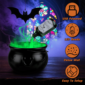 Decorazione di Halloween 2-in-1: Calderone della Strega con Bottiglia di Pozione Fluttuante, Alimentato USB, 4 Luci LED, Impermeabile IPX8, Verde - Product Image 1