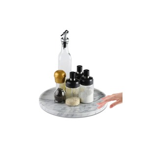 Bandeja giratoria redonda de mármol con tarros para especias y botella de aceite para organizar la mesa de comedor, plato giratorio decorativo minimalista. - Product Image 1